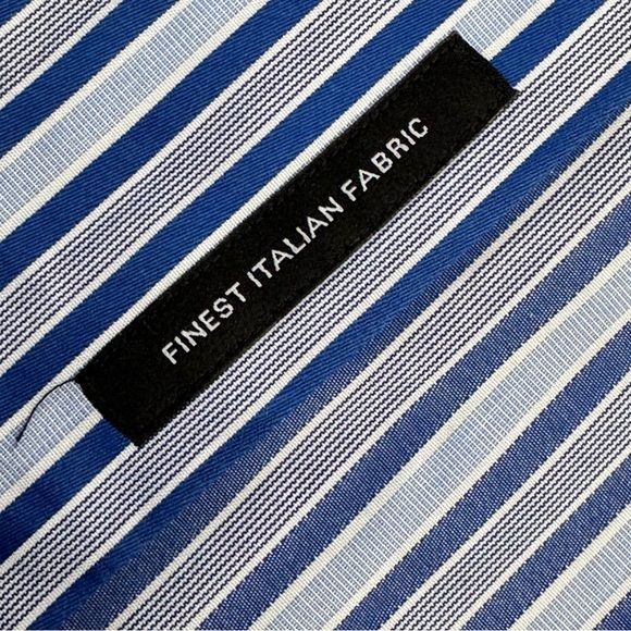 HUGO BOSS Striped Button Down Shirt Regular Fit Two Ply Blue White Size 42 - Picture 4 of 8